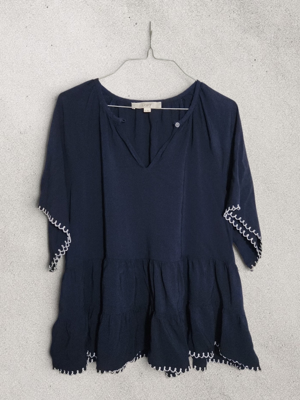 LOFT Navy Blue Tiered Peasant Blouse
